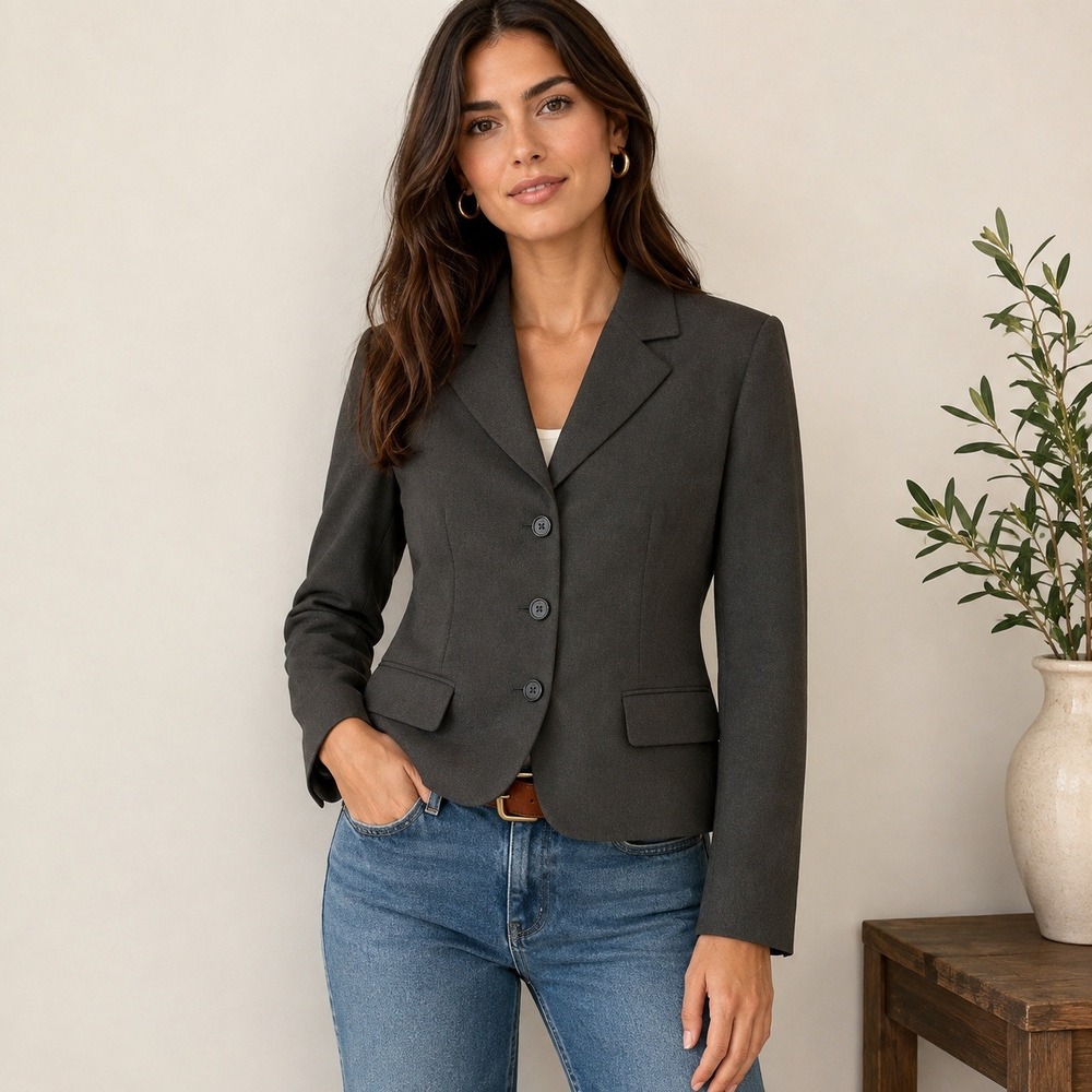Sisley Women's‎ Blazer IT 46 US 12 L Charcoal 3 Button Made in Italy